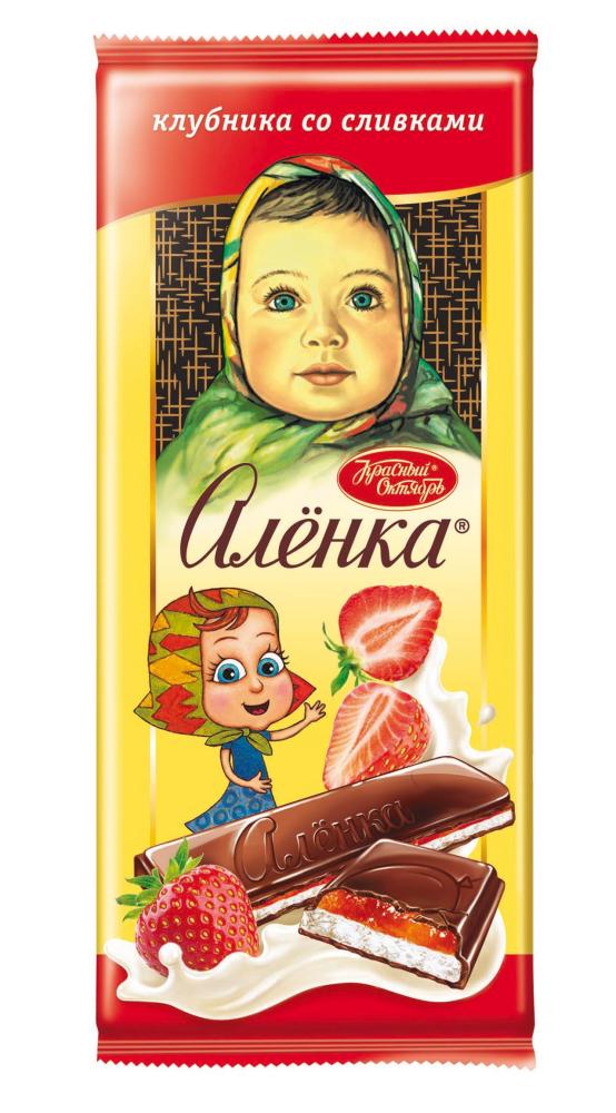 ШОКОЛАД АЛЕНКА С НАЧИНКОЙ КЛУБНИКА СО СЛИВКАМИ 87ГР