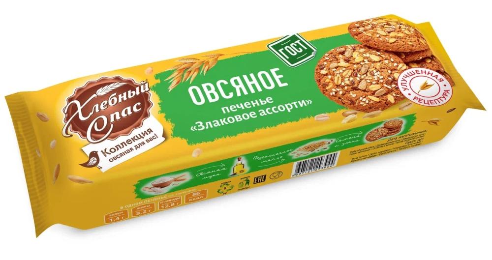 ПЕЧЕНЬЕ СДОБНОЕ ОВСЯНОЕ ЗЛАКОВОЕ АССОРТИ ХЛЕБНЫЙ СПАС 250ГР