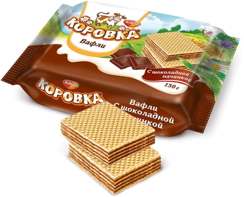 ВАФЛИ РОТФРОНТ КОРОВКА С ШОКОЛАДНОЙ НАЧИНКОЙ 150ГР