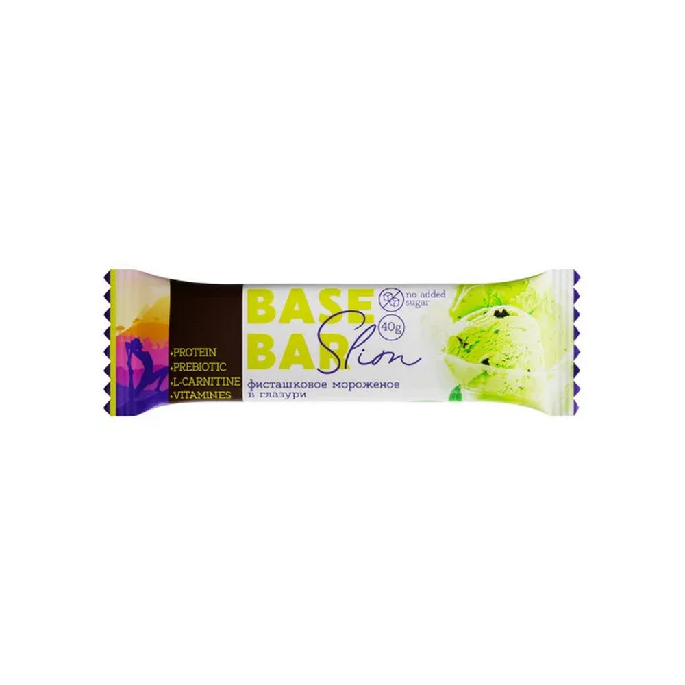 БАТОНЧИК  ПРОТЕИНОВЫЙ BASE BAR SLIM В ГЛАЗ. ВКУС ФИСТАШКОВОЕ МОРОЖЕНОЕ 40ГР